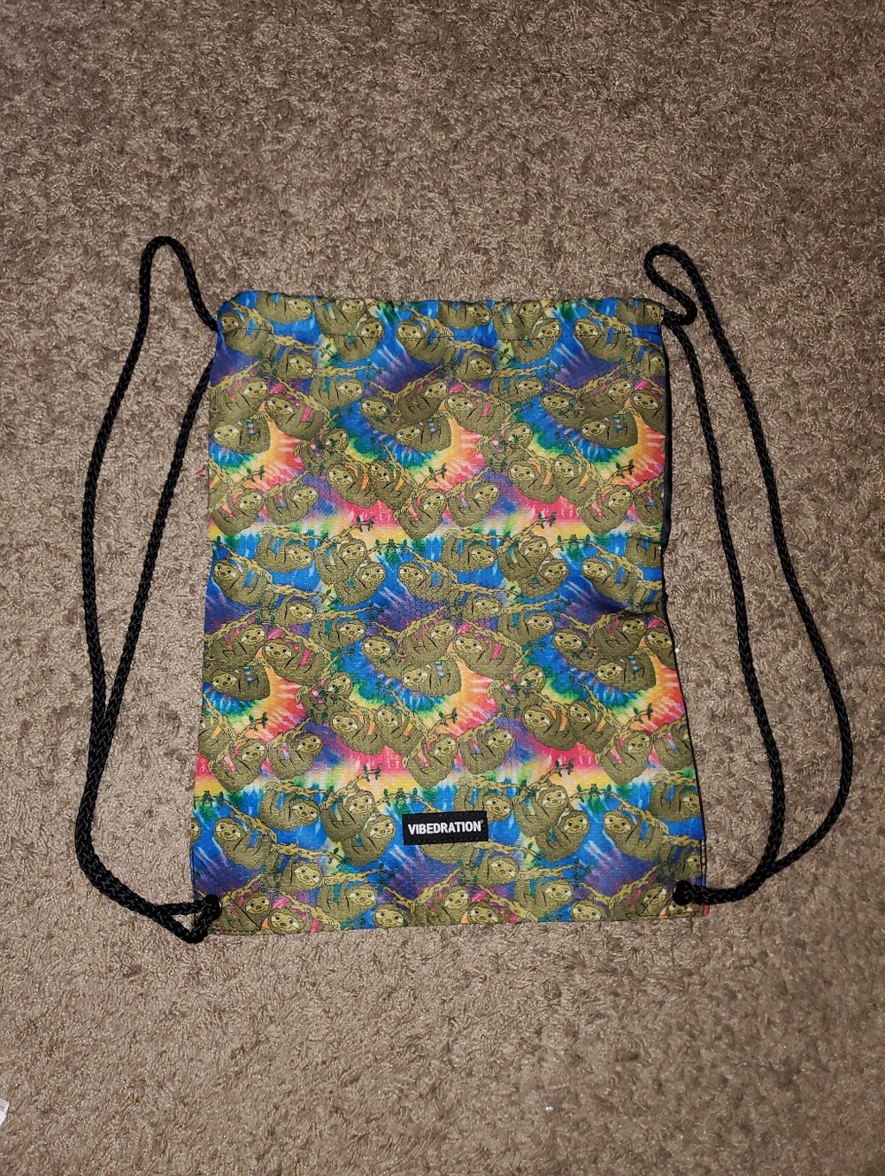 *NWOT* Tie-Dye Sloth Print Vibedration Festival Drawstring Backpack